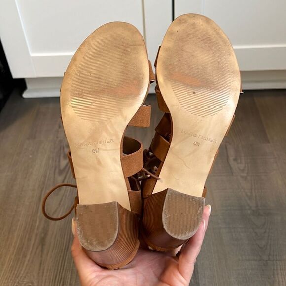 Marc Fisher Suede Lace-up Block Heel Sandals: Paradox Cognac Size 6 - Picture 7 of 11